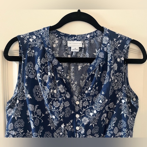 Liz Claiborne Rayon Sleeveless Blue Patterned Blouse Women’s Size Medium - Picture 6 of 12